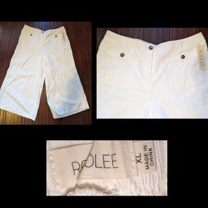 NWT Roolee White Corduroy Gourcho Capri Pants Womens Size XL